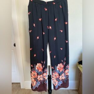 Anthropologie Ettiwa black pants w/flower detail 26” inseam